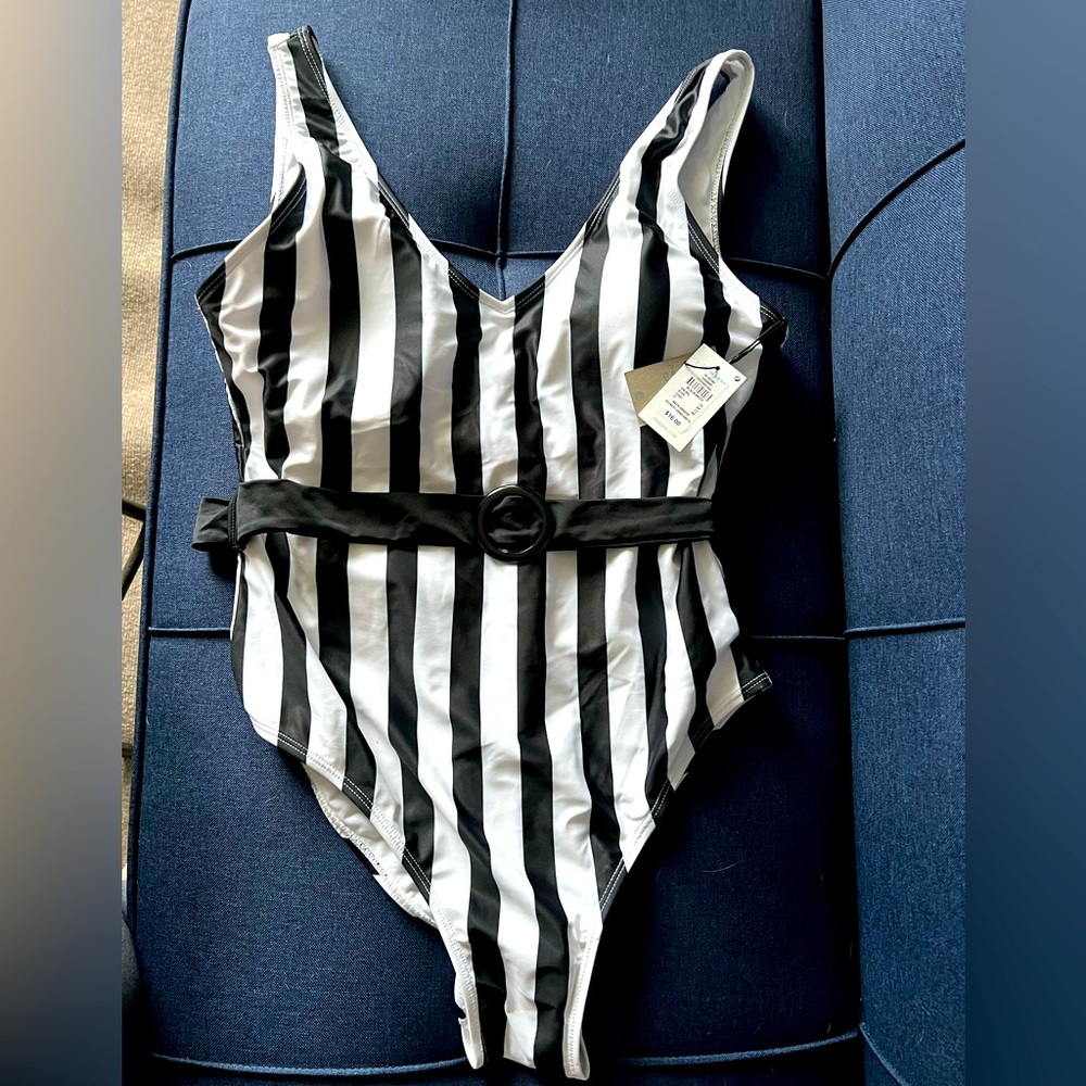 Black and white striped Swimsuit NWT